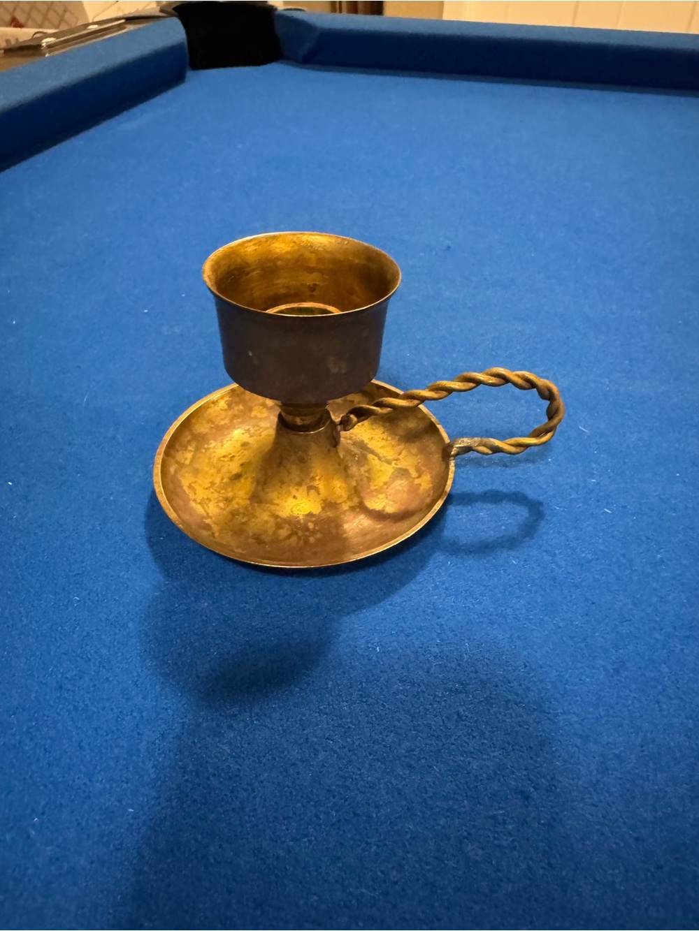 Vintage Brass Taper Candle Holder with Twisted Handle - Brass